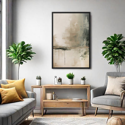 Canvas Wall Art Stretched Over Wooden Frame with Floating Frame and Lake Abstract Painting CV4190 - Al Rugaib Furniture