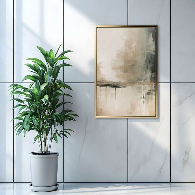 Canvas Wall Art Stretched Over Wooden Frame with Floating Frame and Lake Abstract Painting CV4190 - Al Rugaib Furniture