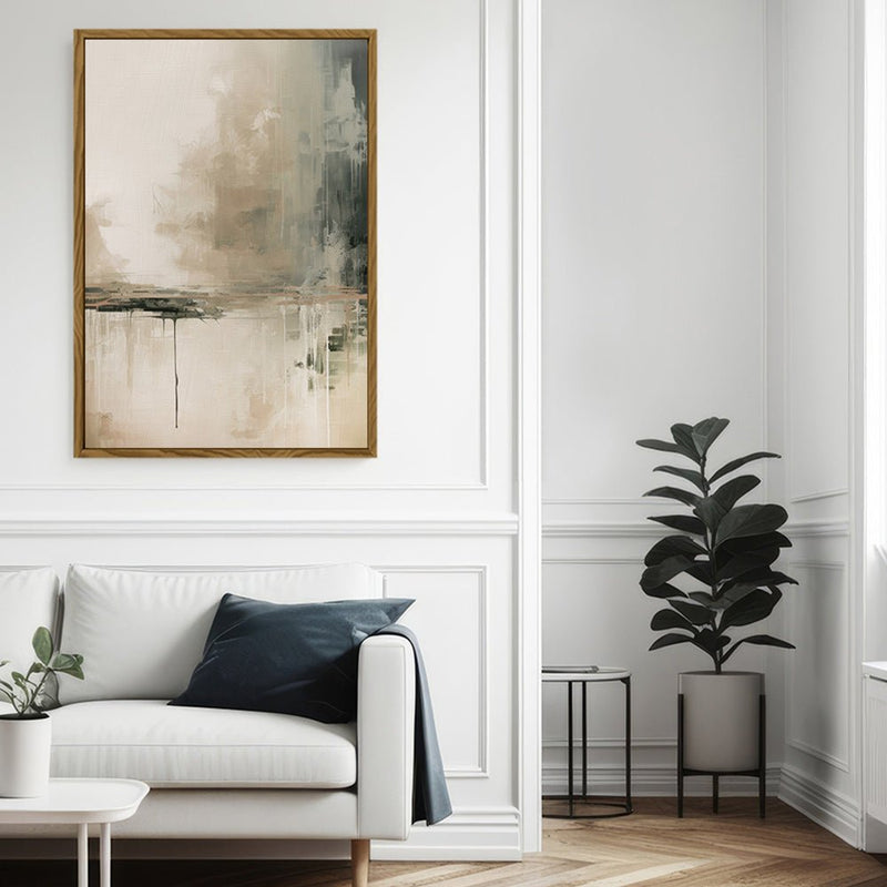 Canvas Wall Art Stretched Over Wooden Frame with Floating Frame and Lake Abstract Painting CV4190 - Al Rugaib Furniture