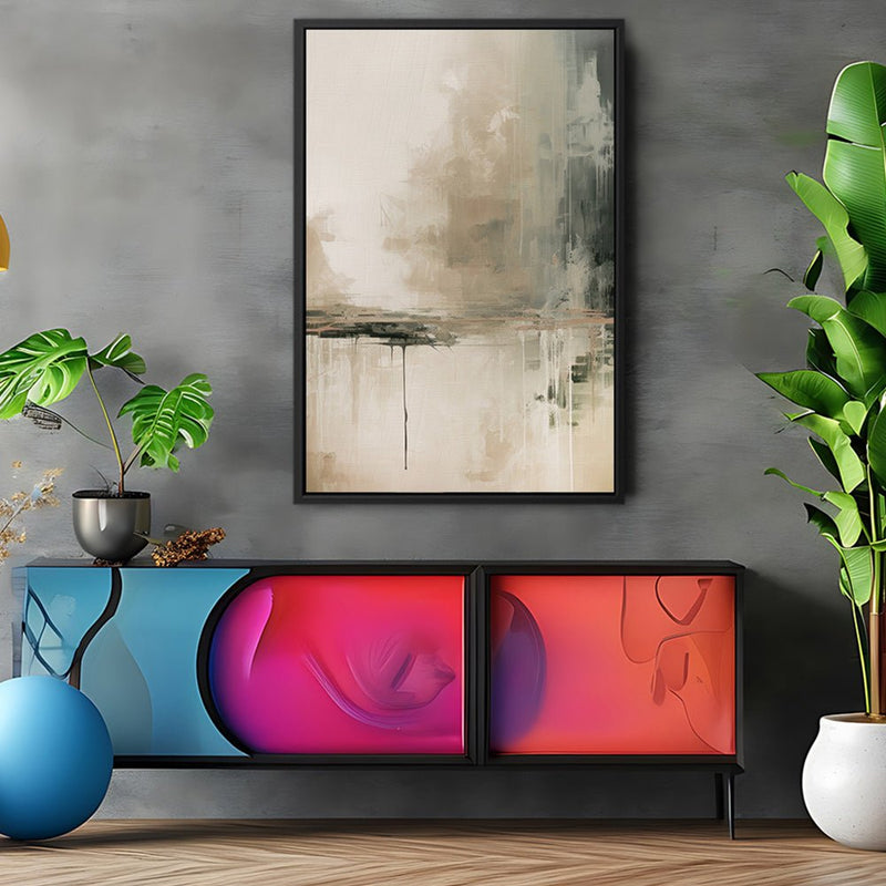 Canvas Wall Art Stretched Over Wooden Frame with Floating Frame and Lake Abstract Painting CV4190 - Al Rugaib Furniture