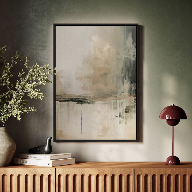 Canvas Wall Art Stretched Over Wooden Frame with Floating Frame and Lake Abstract Painting CV4190 - Al Rugaib Furniture