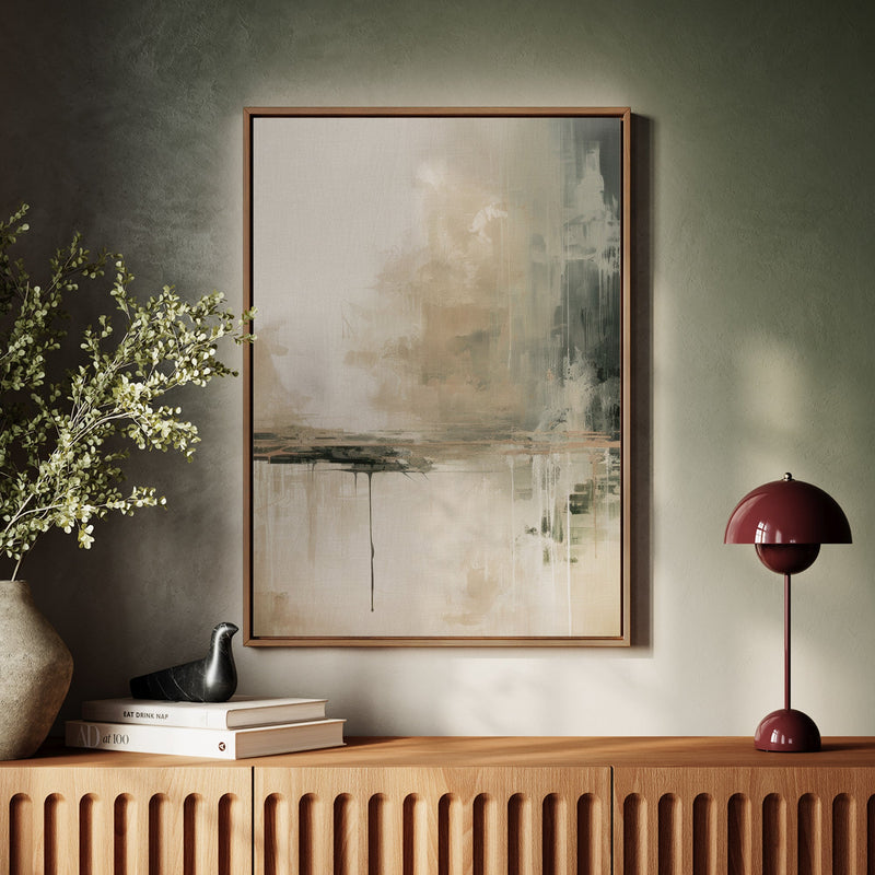 Canvas Wall Art Stretched Over Wooden Frame with Floating Frame and Lake Abstract Painting CV4190 - Al Rugaib Furniture