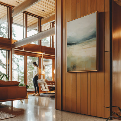 Canvas Wall Art Stretched Over Wooden Frame with Floating Frame and Lake Abstract Painting CV4191 - Al Rugaib Furniture