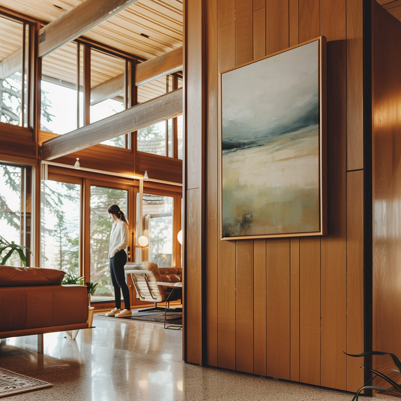 Canvas Wall Art Stretched Over Wooden Frame with Floating Frame and Lake Abstract Painting CV4191 - Al Rugaib Furniture