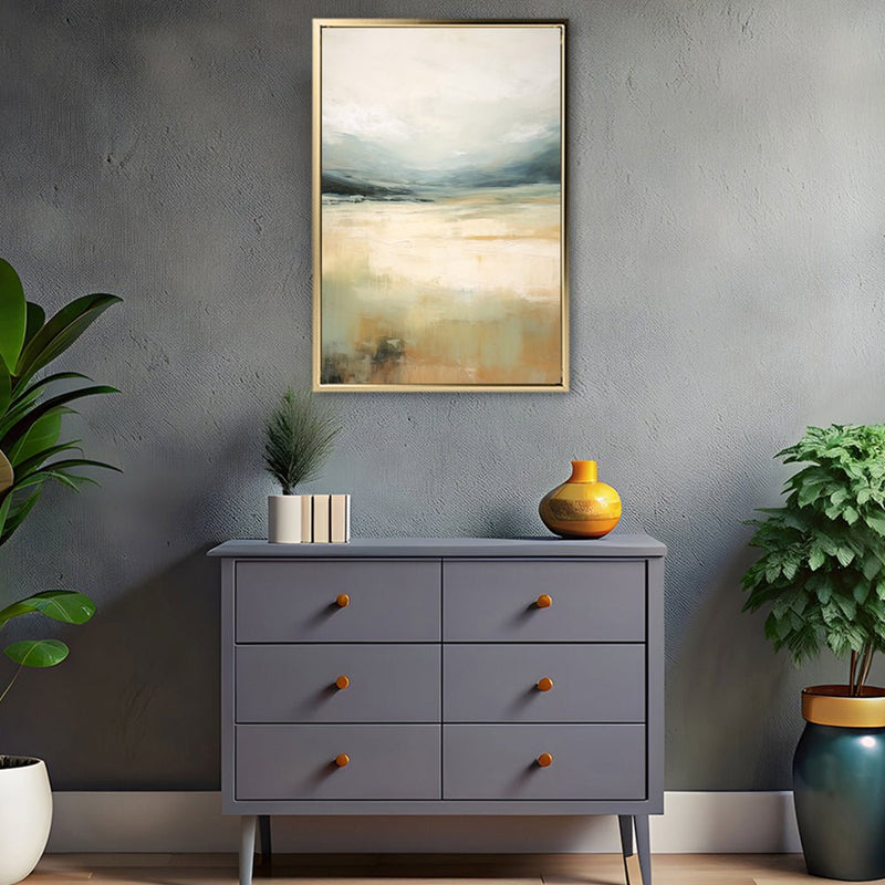 Canvas Wall Art Stretched Over Wooden Frame with Floating Frame and Lake Abstract Painting CV4191 - Al Rugaib Furniture