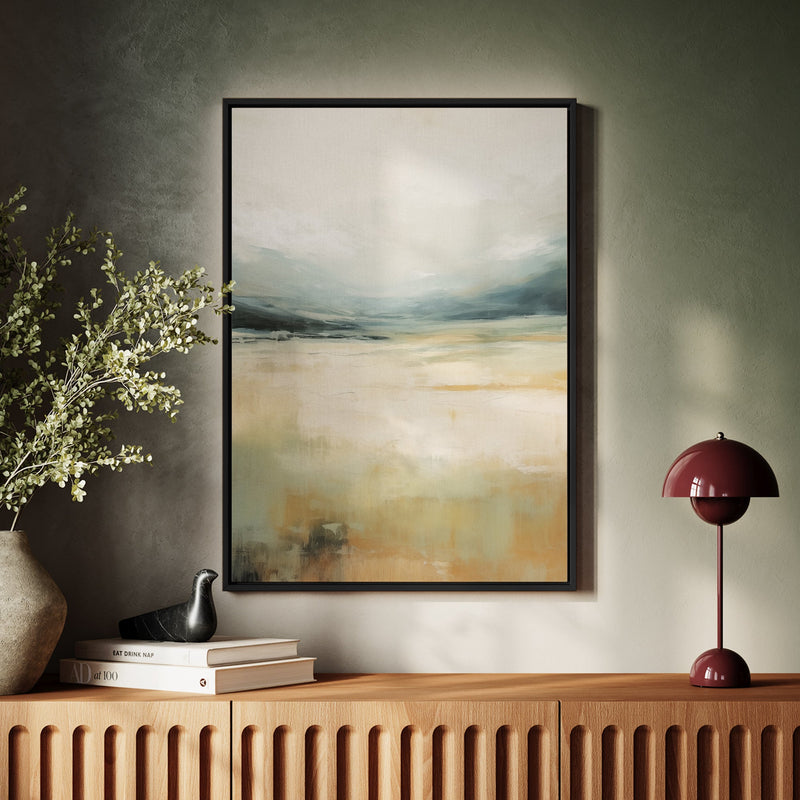 Canvas Wall Art Stretched Over Wooden Frame with Floating Frame and Lake Abstract Painting CV4191 - Al Rugaib Furniture