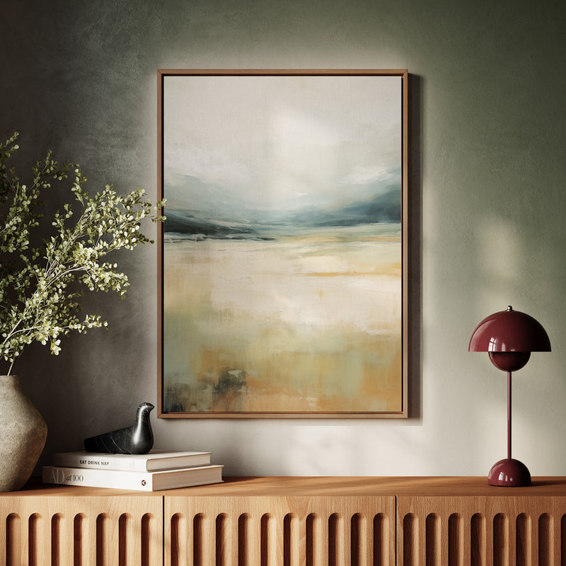 Canvas Wall Art Stretched Over Wooden Frame with Floating Frame and Lake Abstract Painting CV4191 - Al Rugaib Furniture
