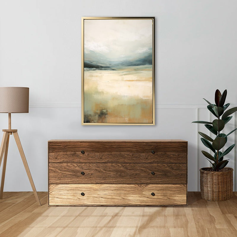 Canvas Wall Art Stretched Over Wooden Frame with Floating Frame and Lake Abstract Painting CV4191 - Al Rugaib Furniture