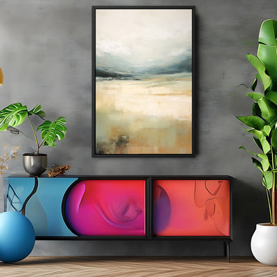 Canvas Wall Art Stretched Over Wooden Frame with Floating Frame and Lake Abstract Painting CV4191 - Al Rugaib Furniture