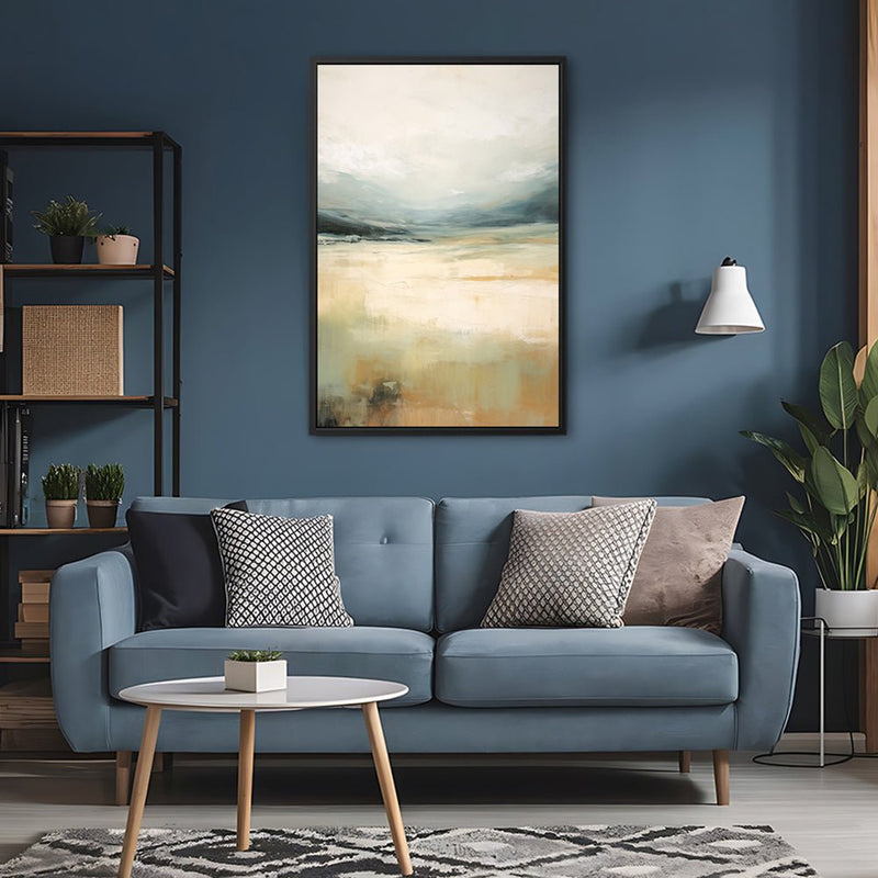 Canvas Wall Art Stretched Over Wooden Frame with Floating Frame and Lake Abstract Painting CV4191 - Al Rugaib Furniture