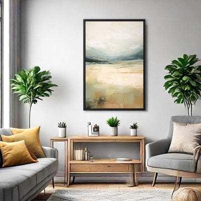 Canvas Wall Art Stretched Over Wooden Frame with Floating Frame and Lake Abstract Painting CV4191 - Al Rugaib Furniture