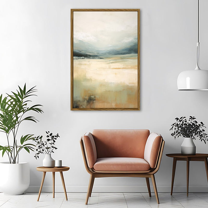 Canvas Wall Art Stretched Over Wooden Frame with Floating Frame and Lake Abstract Painting CV4191 - Al Rugaib Furniture