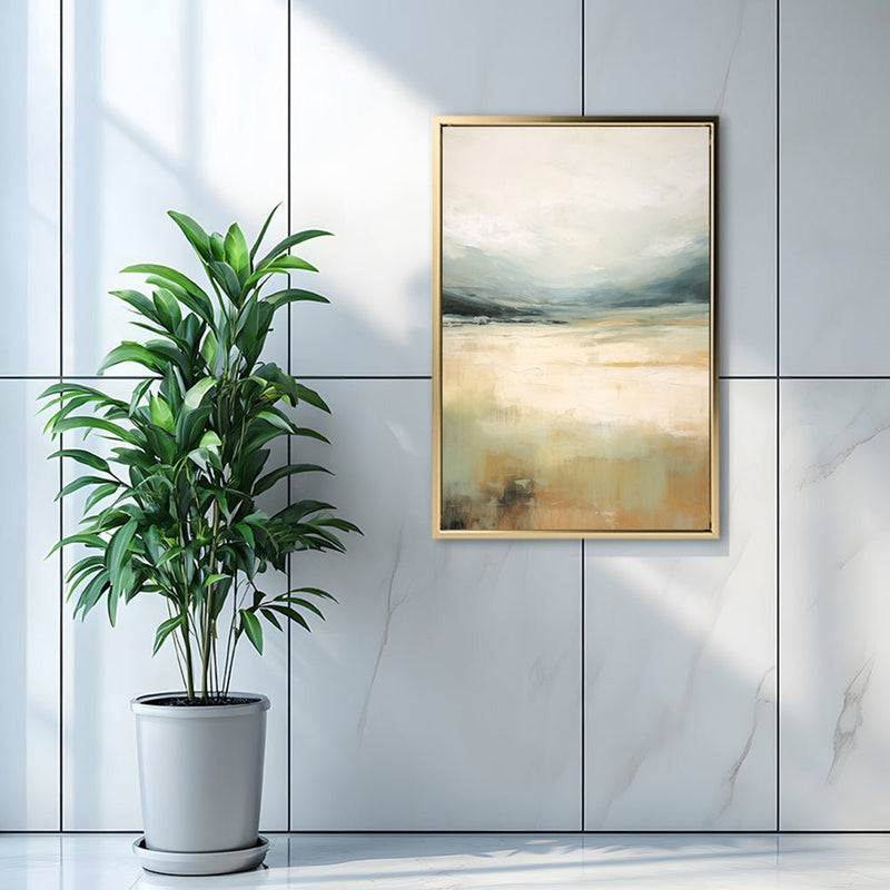 Canvas Wall Art Stretched Over Wooden Frame with Floating Frame and Lake Abstract Painting CV4191 - Al Rugaib Furniture