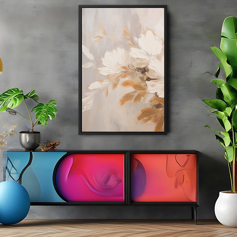 Canvas Wall Art Stretched Over Wooden Frame with Floating Frame and Luxury Flower Bouquet Painting CV4193 - Al Rugaib Furniture