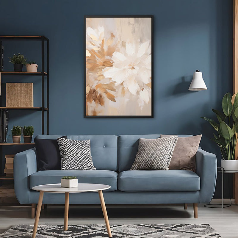 Canvas Wall Art Stretched Over Wooden Frame with Floating Frame and Luxury Flower Painting CV4194 - Al Rugaib Furniture