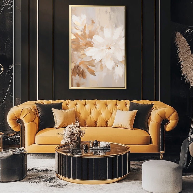 Canvas Wall Art Stretched Over Wooden Frame with Floating Frame and Luxury Flower Painting CV4194 - Al Rugaib Furniture