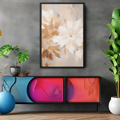 Canvas Wall Art Stretched Over Wooden Frame with Floating Frame and Luxury Flower Painting CV4194 - Al Rugaib Furniture
