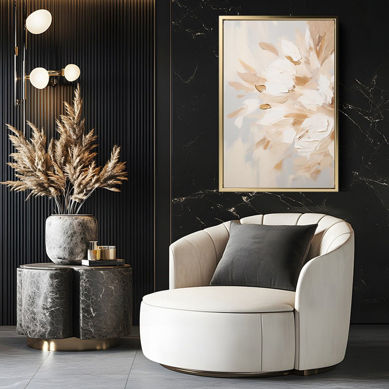 Canvas Wall Art Stretched Over Wooden Frame with Floating Frame and Luxury Flowers Painting CV4195 - Al Rugaib Furniture