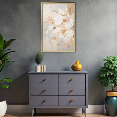 Canvas Wall Art Stretched Over Wooden Frame with Floating Frame and Luxury Flowers Painting CV4195 - Al Rugaib Furniture