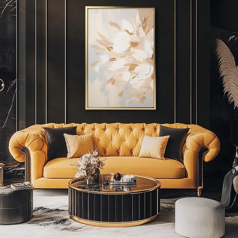 Canvas Wall Art Stretched Over Wooden Frame with Floating Frame and Luxury Flowers Painting CV4195 - Al Rugaib Furniture