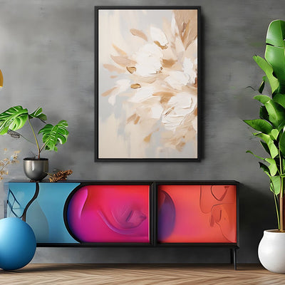Canvas Wall Art Stretched Over Wooden Frame with Floating Frame and Luxury Flowers Painting CV4195 - Al Rugaib Furniture