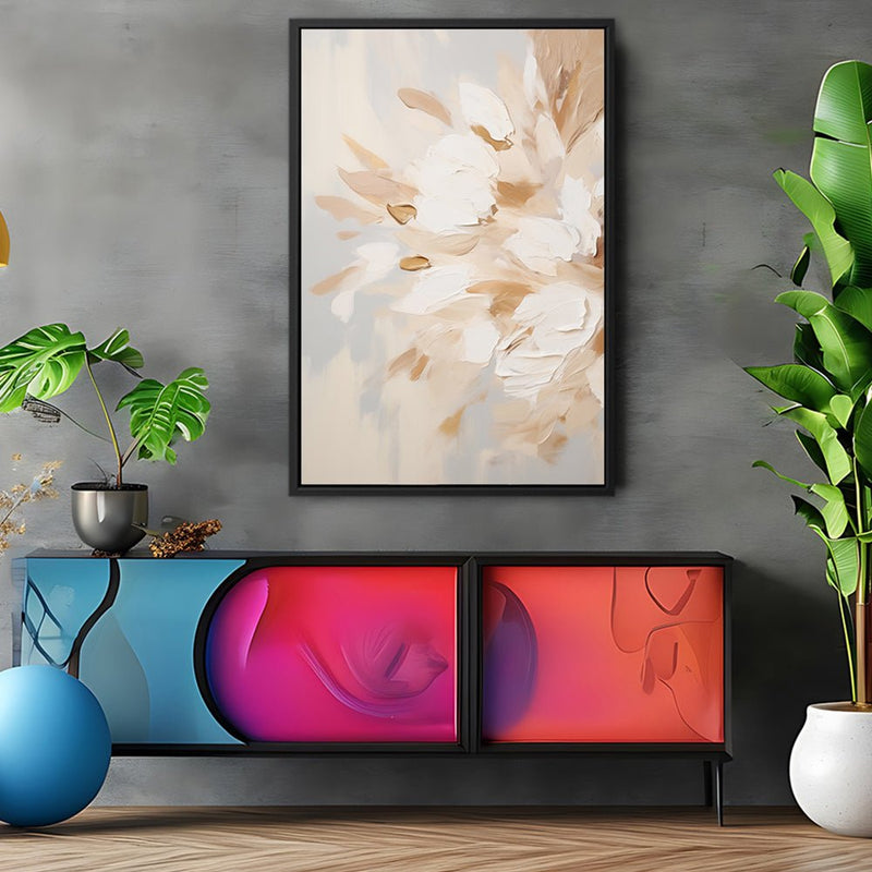 Canvas Wall Art Stretched Over Wooden Frame with Floating Frame and Luxury Flowers Painting CV4195 - Al Rugaib Furniture
