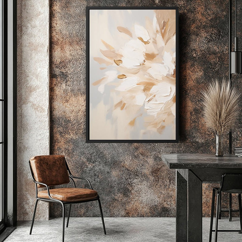 Canvas Wall Art Stretched Over Wooden Frame with Floating Frame and Luxury Flowers Painting CV4195 - Al Rugaib Furniture