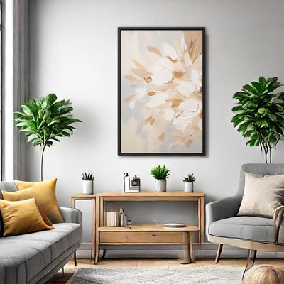 Canvas Wall Art Stretched Over Wooden Frame with Floating Frame and Luxury Flowers Painting CV4195 - Al Rugaib Furniture