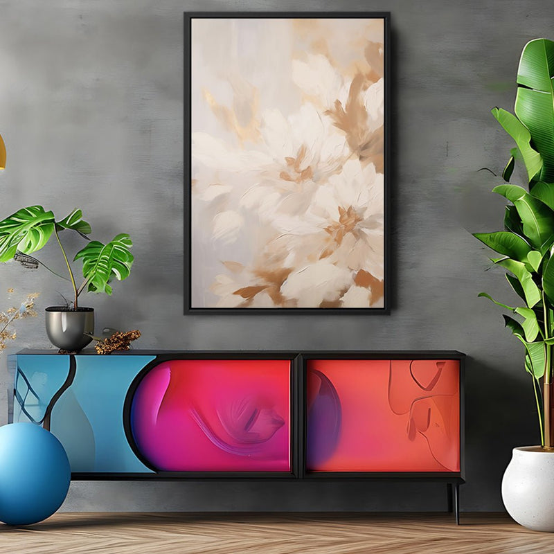 Canvas Wall Art Stretched Over Wooden Frame with Floating Frame and Luxury Flowers Painting CV4196 - Al Rugaib Furniture