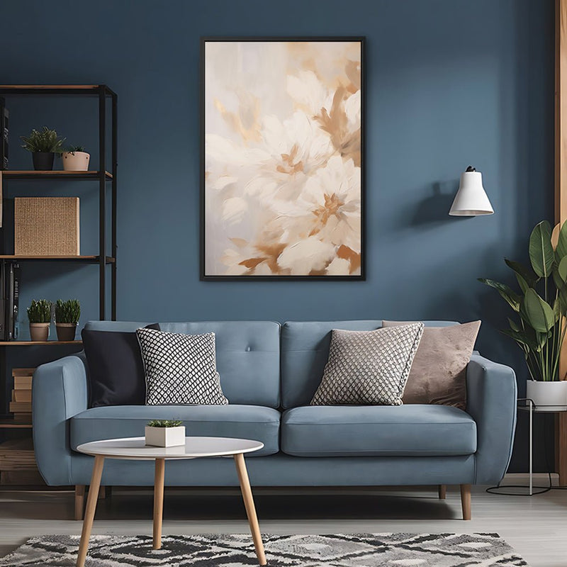 Canvas Wall Art Stretched Over Wooden Frame with Floating Frame and Luxury Flowers Painting CV4196 - Al Rugaib Furniture