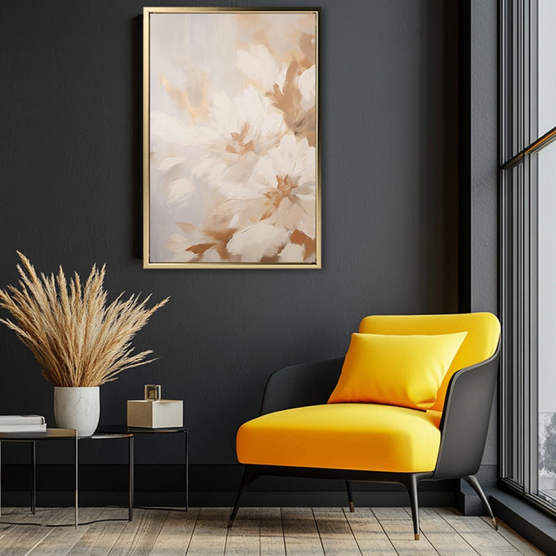 Canvas Wall Art Stretched Over Wooden Frame with Floating Frame and Luxury Flowers Painting CV4196 - Al Rugaib Furniture