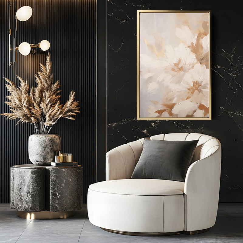 Canvas Wall Art Stretched Over Wooden Frame with Floating Frame and Luxury Flowers Painting CV4196 - Al Rugaib Furniture