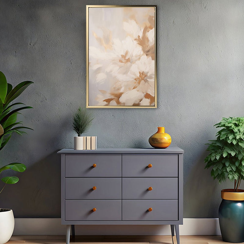 Canvas Wall Art Stretched Over Wooden Frame with Floating Frame and Luxury Flowers Painting CV4196 - Al Rugaib Furniture