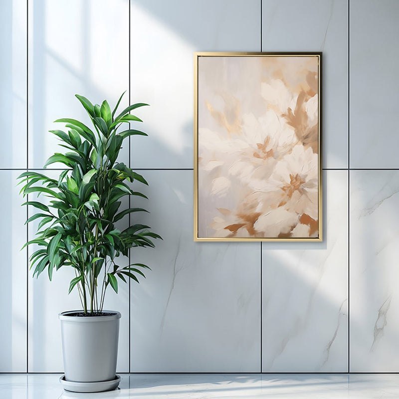Canvas Wall Art Stretched Over Wooden Frame with Floating Frame and Luxury Flowers Painting CV4196 - Al Rugaib Furniture