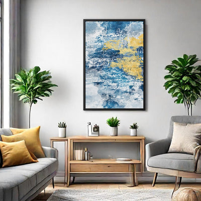 Canvas Wall Art Stretched Over Wooden Frame with Floating Frame and Mixed Colours Abstract Painting CV4200 - Al Rugaib Furniture