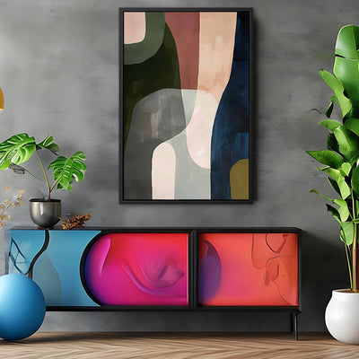 Canvas Wall Art Stretched Over Wooden Frame with Floating Frame and Mixed Colours Abstract Painting CV4201 - Al Rugaib Furniture