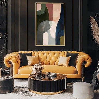 Canvas Wall Art Stretched Over Wooden Frame with Floating Frame and Mixed Colours Abstract Painting CV4201 - Al Rugaib Furniture