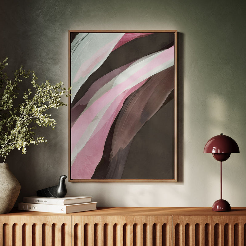 Canvas Wall Art Stretched Over Wooden Frame with Floating Frame and Pink Wave Abstract Painting CV4208 - Al Rugaib Furniture