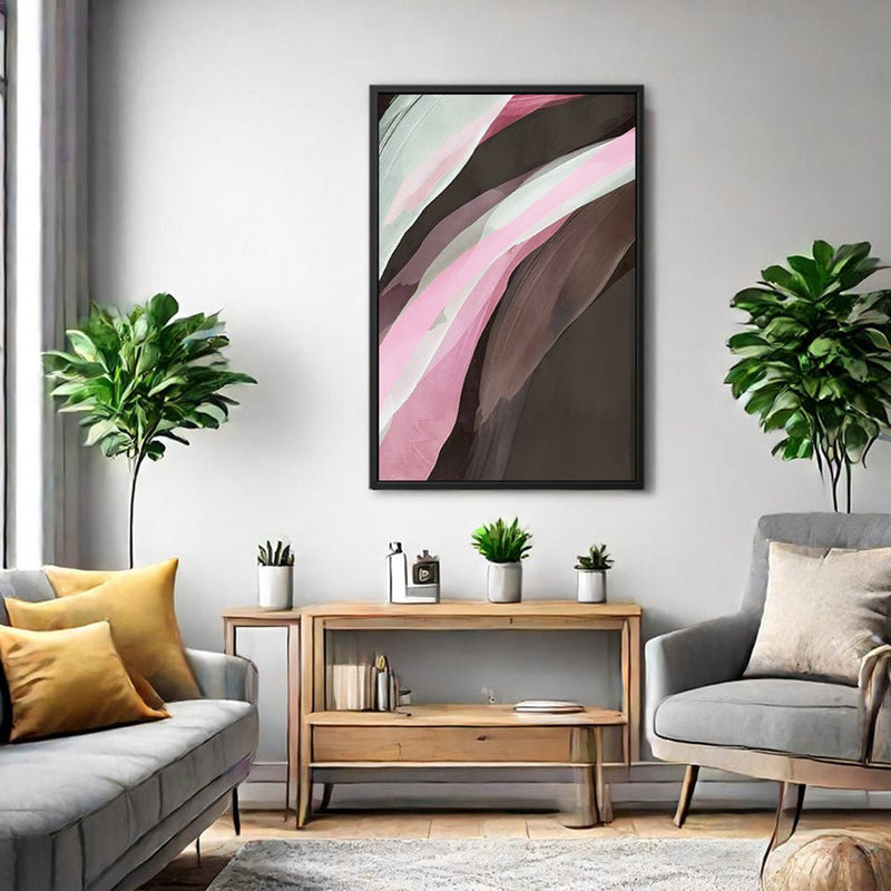 Canvas Wall Art Stretched Over Wooden Frame with Floating Frame and Pink Wave Abstract Painting CV4208 - Al Rugaib Furniture
