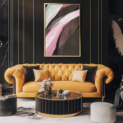 Canvas Wall Art Stretched Over Wooden Frame with Floating Frame and Pink Wave Abstract Painting CV4208 - Al Rugaib Furniture