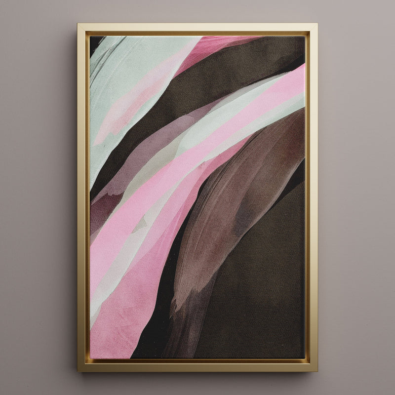 Canvas Wall Art Stretched Over Wooden Frame with Floating Frame and Pink Wave Abstract Painting CV4208 - Al Rugaib Furniture