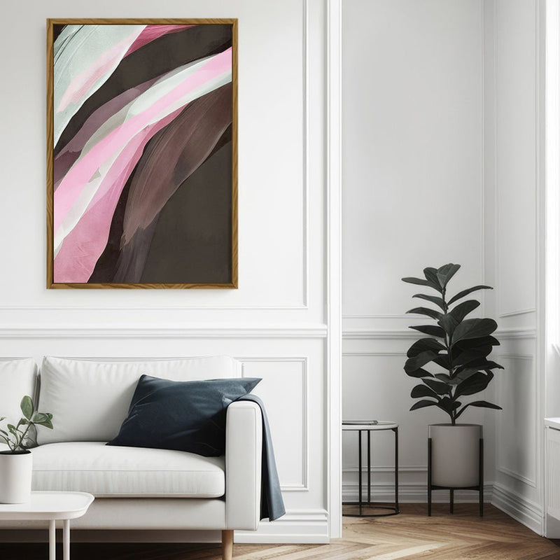 Canvas Wall Art Stretched Over Wooden Frame with Floating Frame and Pink Wave Abstract Painting CV4208 - Al Rugaib Furniture