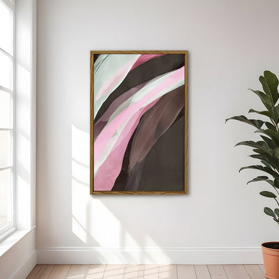 Canvas Wall Art Stretched Over Wooden Frame with Floating Frame and Pink Wave Abstract Painting CV4208 - Al Rugaib Furniture
