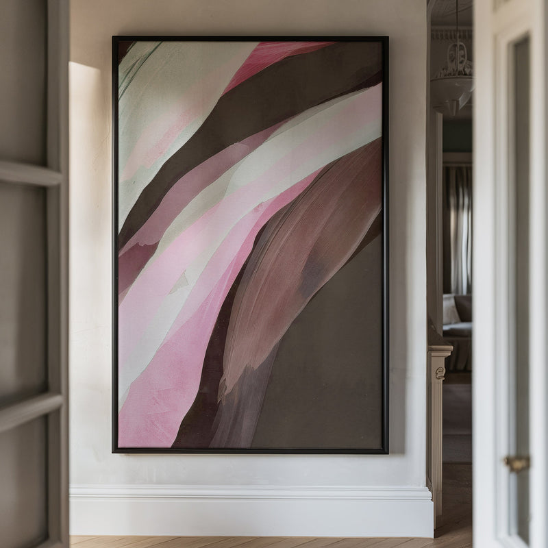 Canvas Wall Art Stretched Over Wooden Frame with Floating Frame and Pink Wave Abstract Painting CV4208 - Al Rugaib Furniture