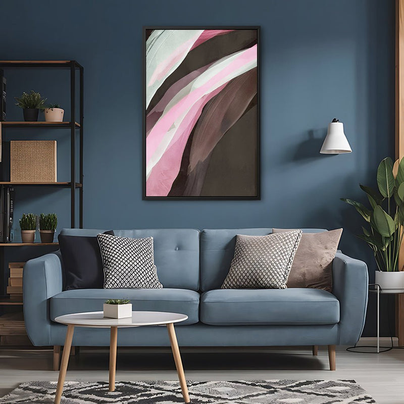 Canvas Wall Art Stretched Over Wooden Frame with Floating Frame and Pink Wave Abstract Painting CV4208 - Al Rugaib Furniture