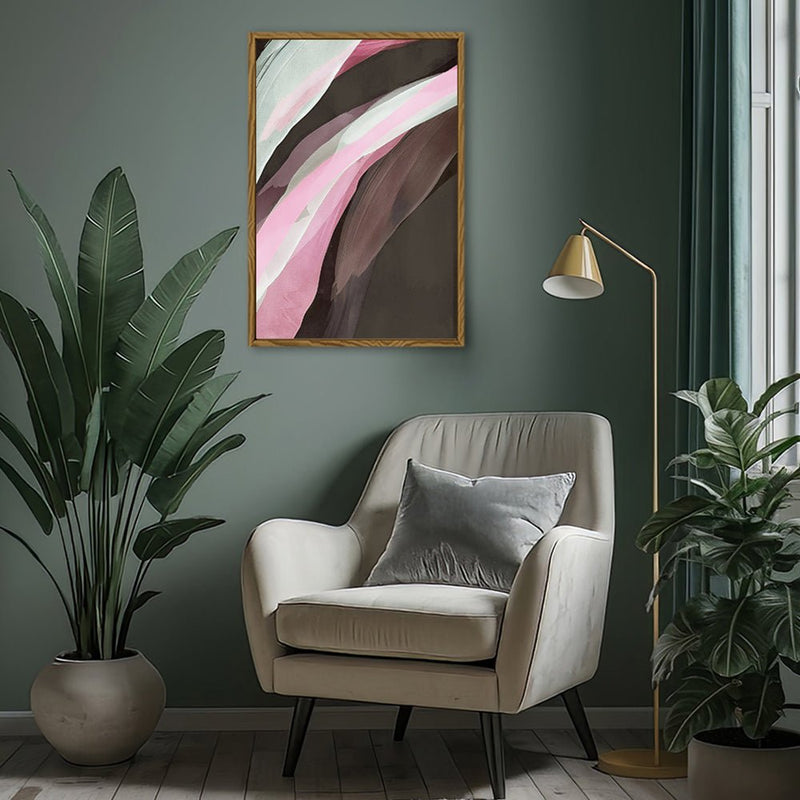 Canvas Wall Art Stretched Over Wooden Frame with Floating Frame and Pink Wave Abstract Painting CV4208 - Al Rugaib Furniture