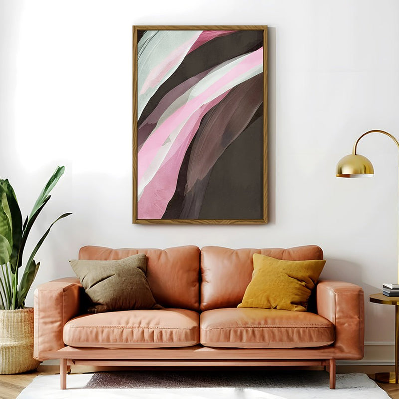 Canvas Wall Art Stretched Over Wooden Frame with Floating Frame and Pink Wave Abstract Painting CV4208 - Al Rugaib Furniture