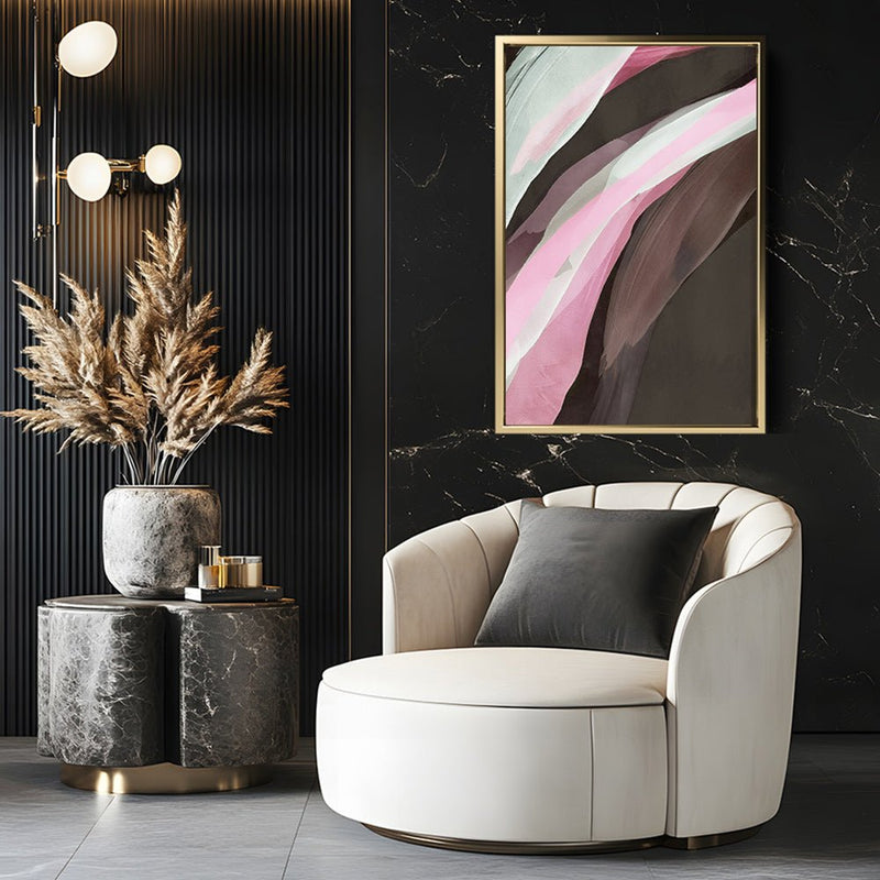 Canvas Wall Art Stretched Over Wooden Frame with Floating Frame and Pink Wave Abstract Painting CV4208 - Al Rugaib Furniture