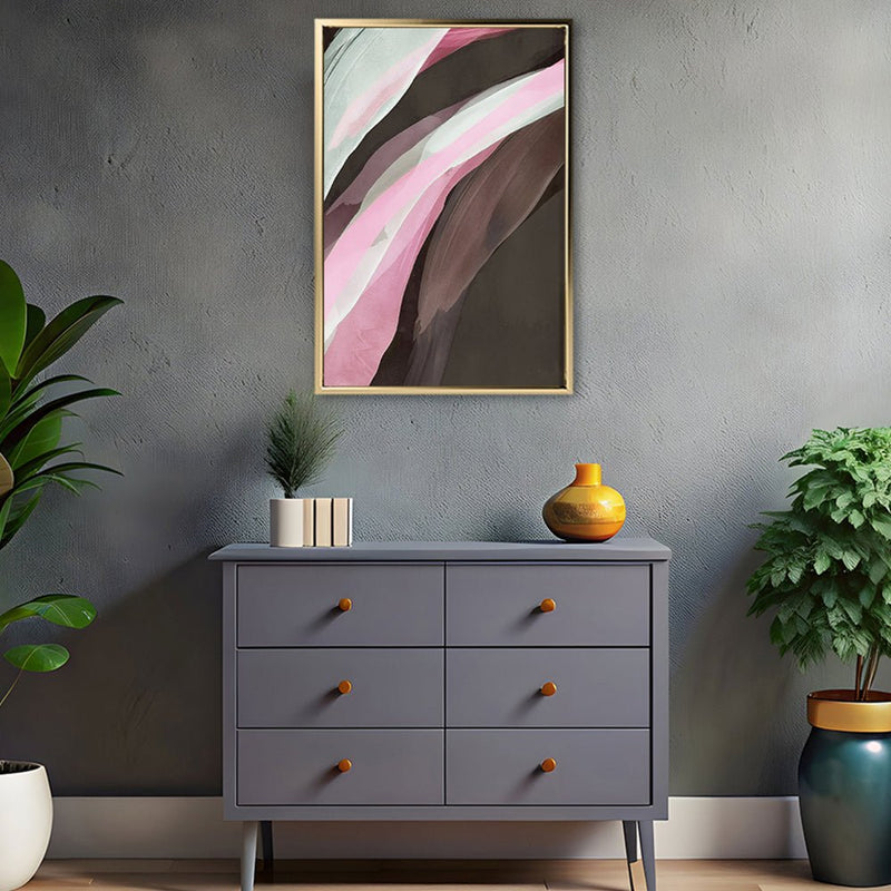 Canvas Wall Art Stretched Over Wooden Frame with Floating Frame and Pink Wave Abstract Painting CV4208 - Al Rugaib Furniture