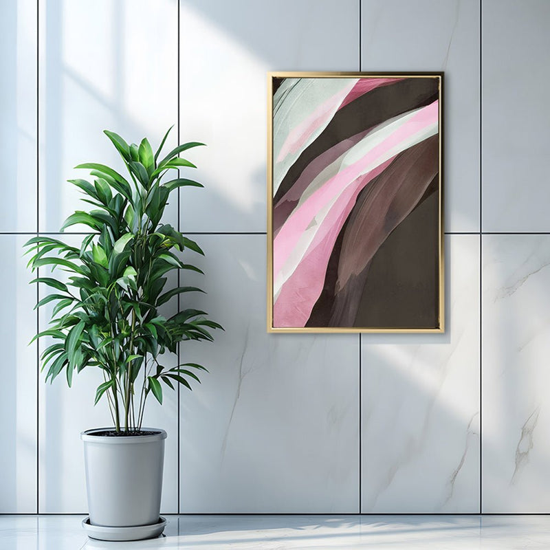 Canvas Wall Art Stretched Over Wooden Frame with Floating Frame and Pink Wave Abstract Painting CV4208 - Al Rugaib Furniture